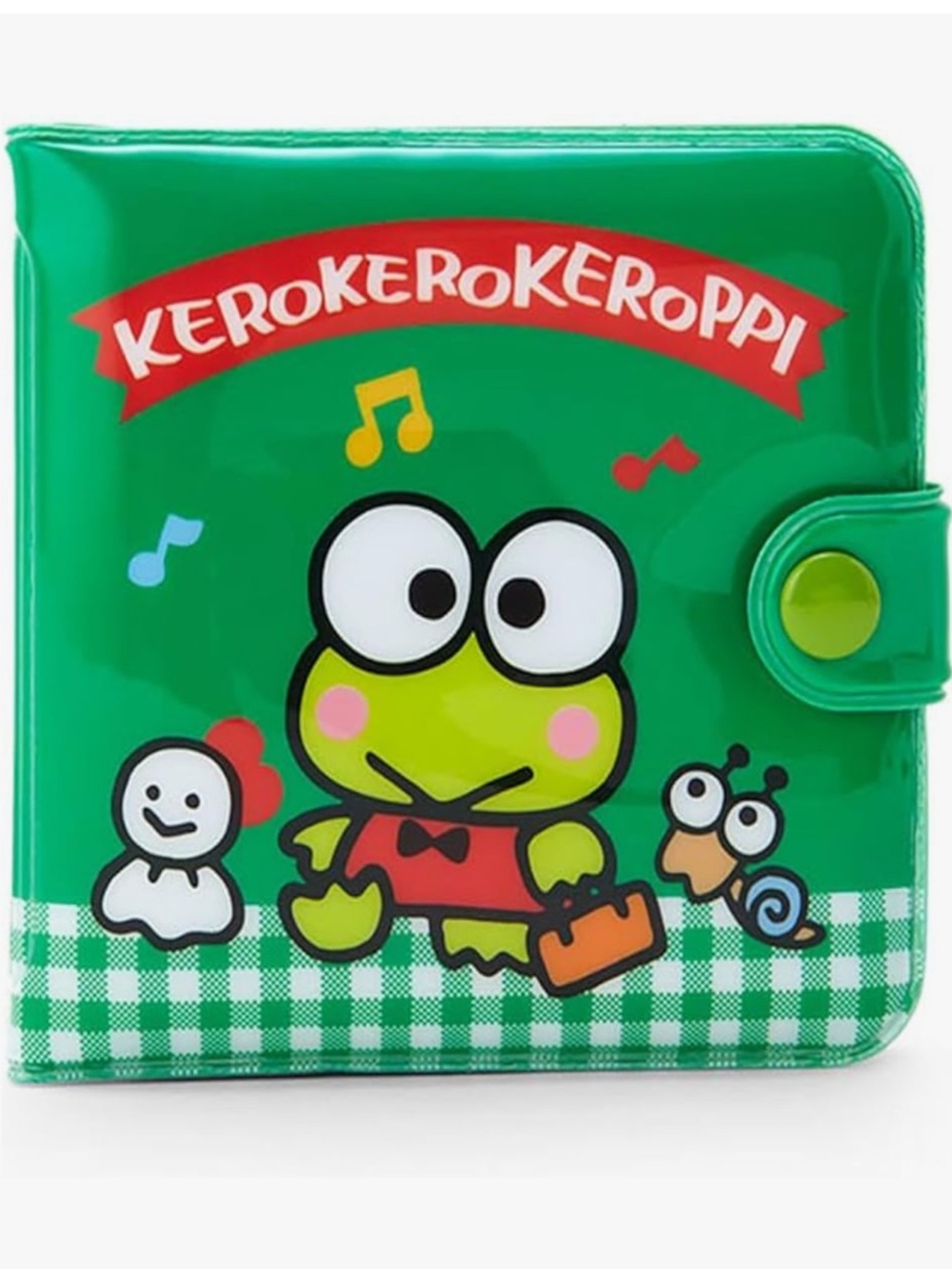Sanrio Kerokerokeroppi Green Vinyl Wallet with Red and Yellow Accents